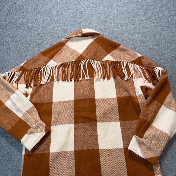 Women's Steve Madden Cream Burnt Orange Western Fringe Shacket Size XS New - Picture 8 of 9
